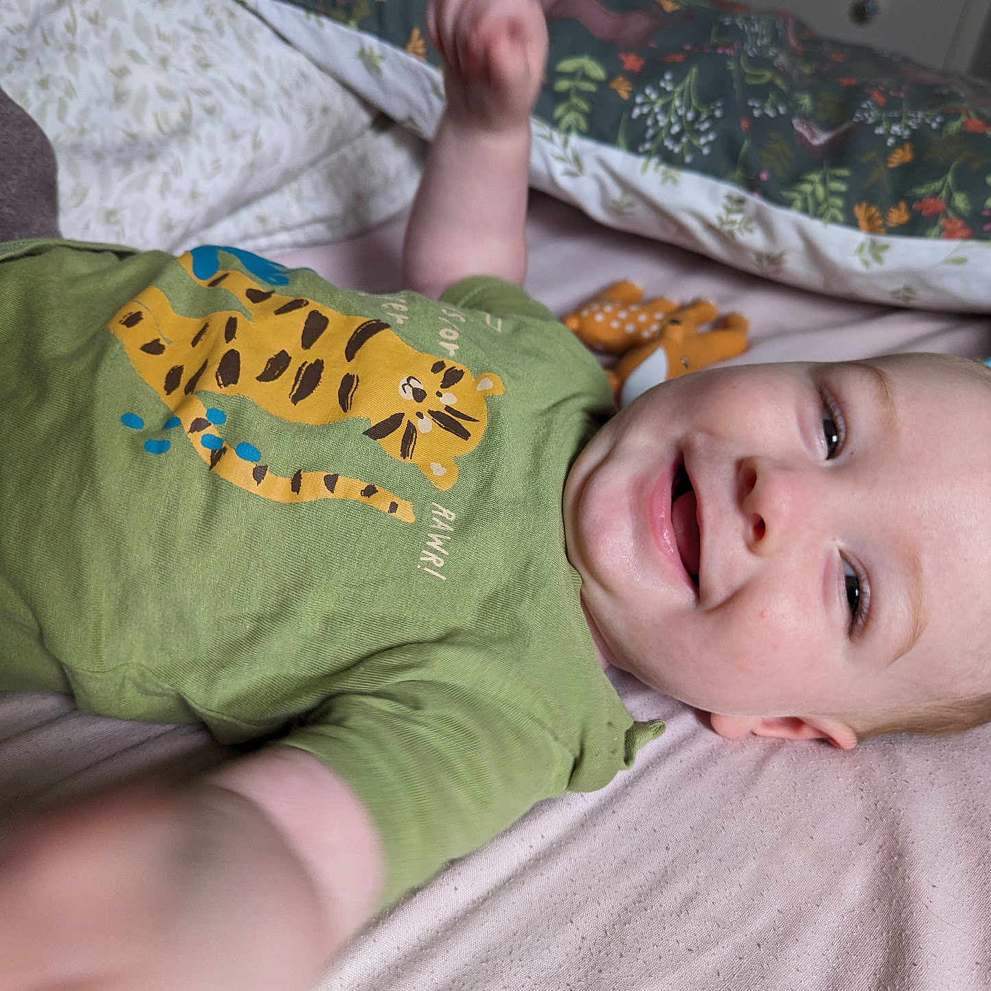 James joined the competition — help win amazing prizes! applique, baby, bed, bedroom, blanket, bodypart, clothing, couch, cushion, face, finger, furniture, hand, head, homedecor, pattern, person, photography, portrait, t_shirt