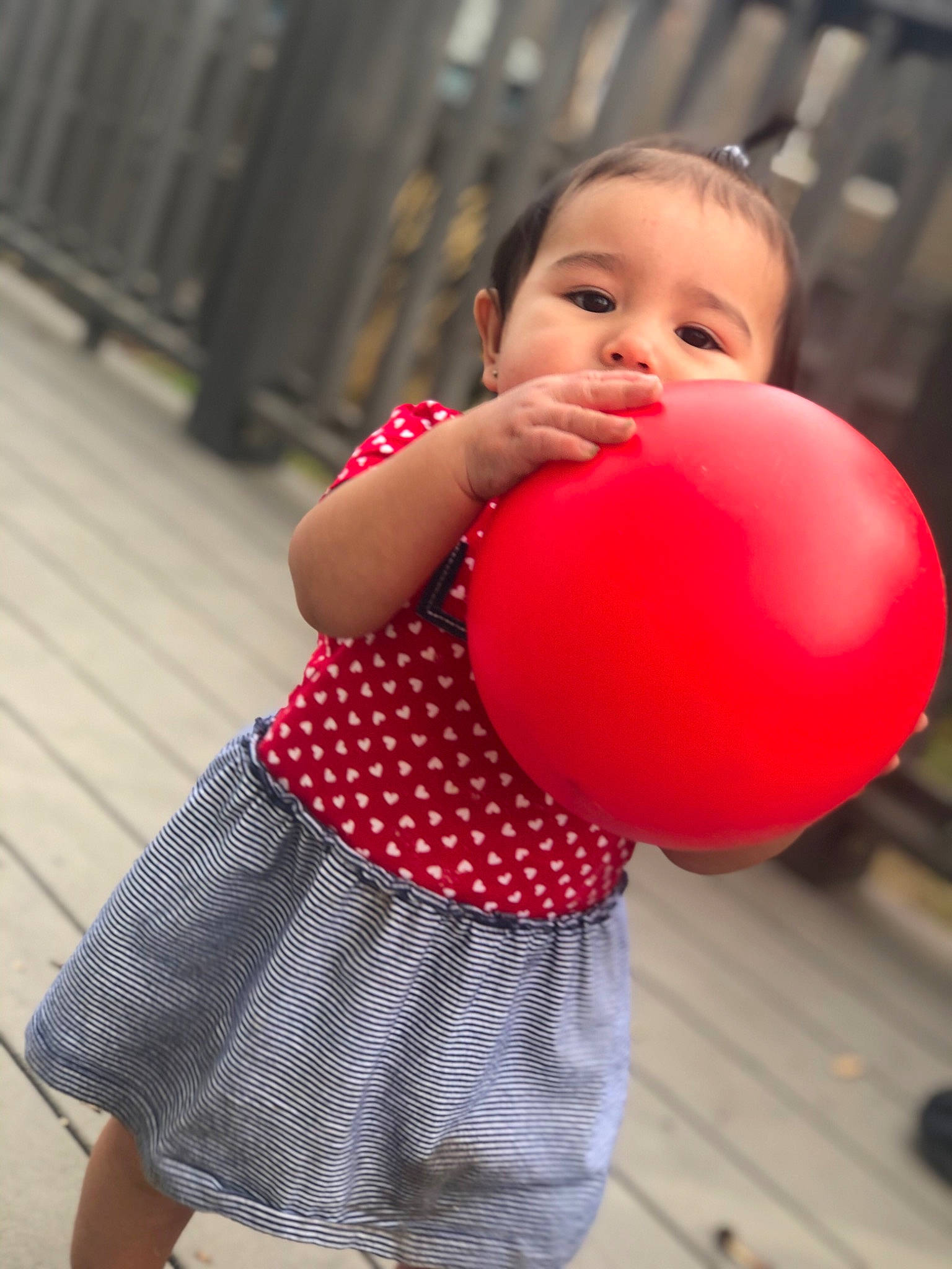 Daleyza joined the competition — help win amazing prizes! abdomen, baby, ball, balloon, child, child_model, happy, pattern, person, pink, play, red, skin, smile, toddler