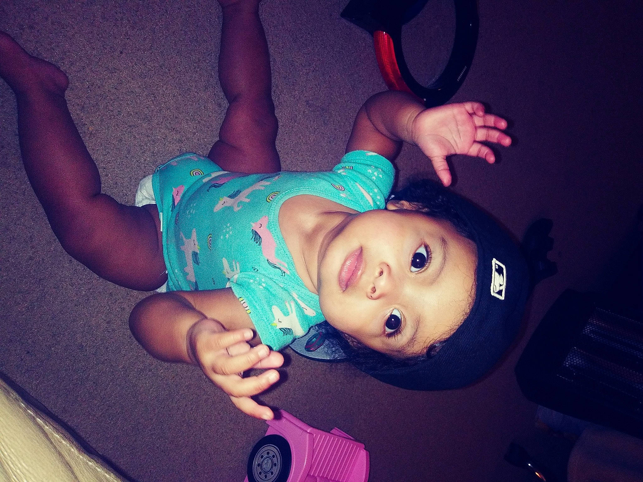 Kamiyah is registered to the contest to win money with this photo: baby, baby_toddler_clothing, child, cloud, cool, electric_blue, eyelash, face, finger, flash_photography, fun, happy, headwear, leg, mouth, nail, nose, person, pink, purple