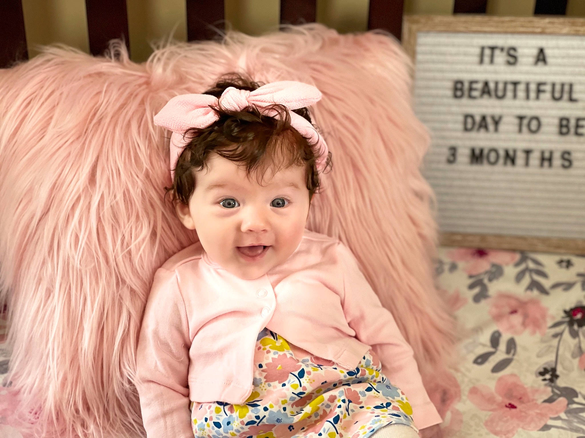 Haislee is registered to the contest to win money with this photo: baby, baby_toddler_clothing, beauty, cheek, child, couch, event, eye, fun, fur, happy, head, human, iris, organ, person, pink, skin, smile, textile