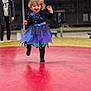 Stella joined the competition — help win amazing prizes! child, toddler, dress, purple, black, playground, outdoor, happy, smiling, curly_hair, person, adult, background, play, colorful, daylight, fun, movement, clothing, footwear