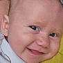 Ava-Mae joined the competition — help win amazing prizes! baby, smile, face, infant, clothing, pattern, bear_print, yellow_fabric, close_up, skin, head, happy, child, portrait, cute, eyes, ear, expression, person, snuggle