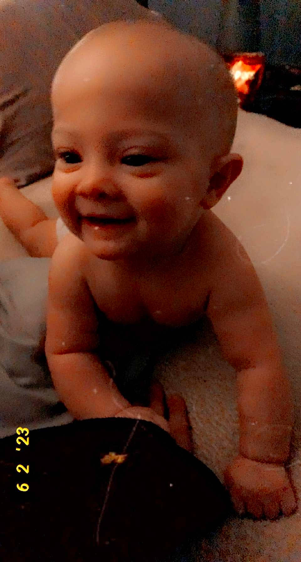 Ella-mae is registered to the contest to win money with this photo: arm, baby, baby_bathing, barechested, bathing, cheek, chest, eyebrow, happy, human_body, iris, joy, lip, mouth, muscle, nose, person, skin, smile, toddler