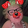 Madilyn joined the competition — help win amazing prizes! child, toddler, curly_hair, blonde_hair, dress, leopard_print, face, smile, digital_filter, dog_ears, dog_nose, glasses, indoor, portrait, cute, young_child, person, fun, playful, selfie