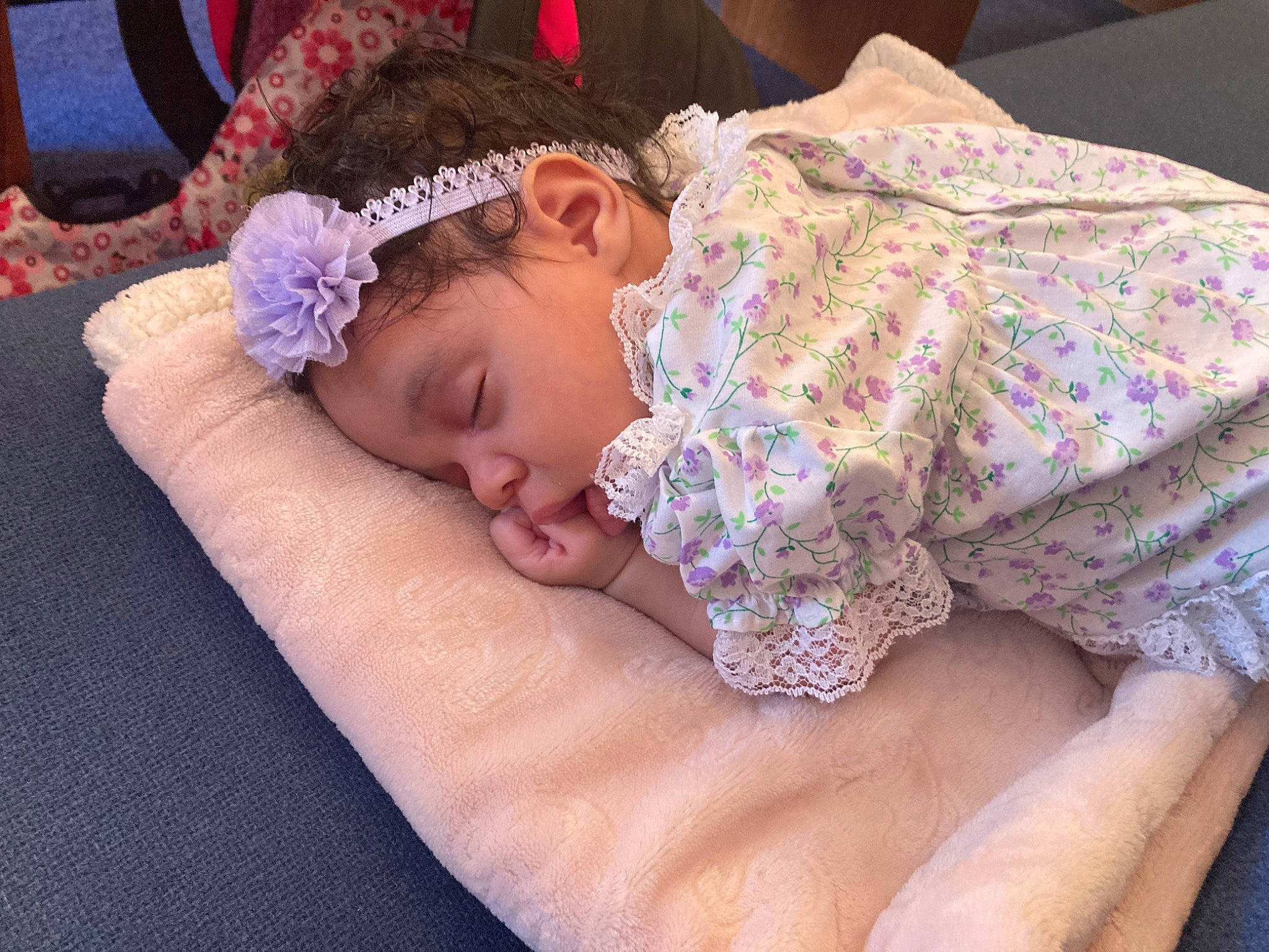 Lucille joined the competition — help win amazing prizes! baby, baby_sleeping, baby_toddler_clothing, cheek, child, comfort, crochet, fashion_accessory, finger, hair_accessory, headband, headgear, headpiece, linens, pattern, person, pink, skin, sleeve, textile