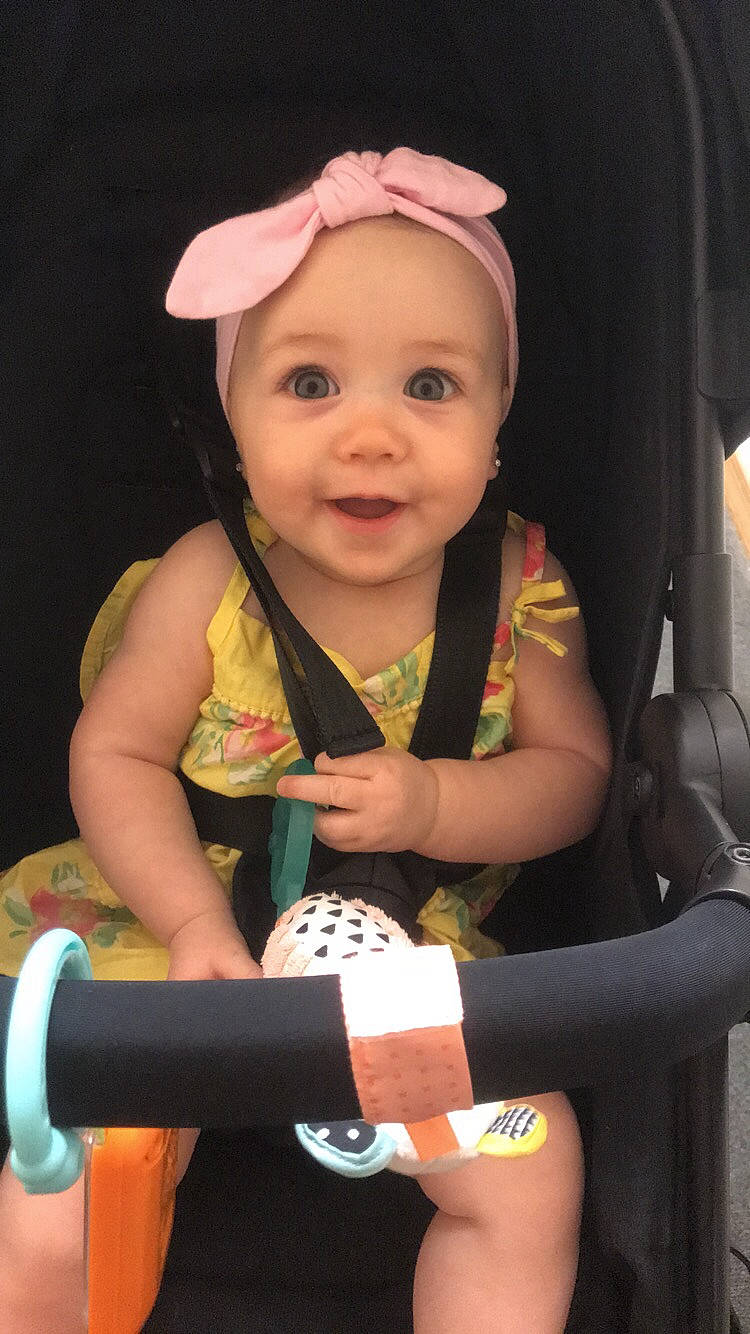 Aria Jade joined the competition — help win amazing prizes! arm, baby, baby_carriage, baby_products, child, ear, headgear, person, play, product, skin, smile, toddler, vacation, yellow