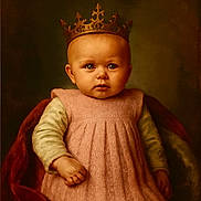 Martina is registered to the contest to win money with this photo: baby, crown, portrait, child, pink_dress, serious_expression, indoor, soft_lighting, royal, hand, face, infant, clothing, seated, young_child, studio, warm_colors, adorable, cute, classic_style