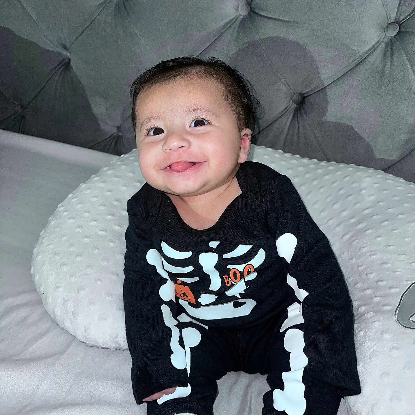 Thiago joined the competition — help win amazing prizes! baby, babylaughing, bed, bedroom, clothing, couch, cushion, face, furniture, happy, head, homedecor, indoors, pants, person, photography, portrait, room, sitting, smile