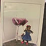 Kehlani is registered to the contest to win money with this photo: balloons, blue_dress, cable, carpet, celebration, child, corner, girl, hair_bows, happy, indoor, instant_photo, number_one, party, photograph, pink_shoes, smiling, standing, toy, white_wall