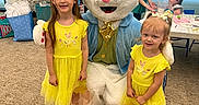 Riverlynn joined the competition — help win amazing prizes! child, children, yellow_dress, easter_bunny, mascot, party, indoor, gift_bags, carpet, smiling, family_event, celebration, costume, cute, person, group, fun, holiday, toddler, girl