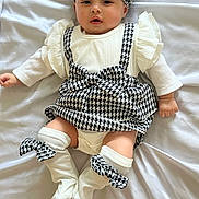 Aylin is registered to the contest to win money with this photo: baby, infant, child, black_and_white, houndstooth, hat, socks, clothing, cute, lying_down, blanket, white, fashion, portrait, face, looking, soft, adorable, small, person