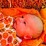 baby, infant, pumpkin, orange, blanket, hay, fall, autumn, cute, child, face, portrait, costume, festive, pattern, soft, warm, cozy, lying_down, holiday