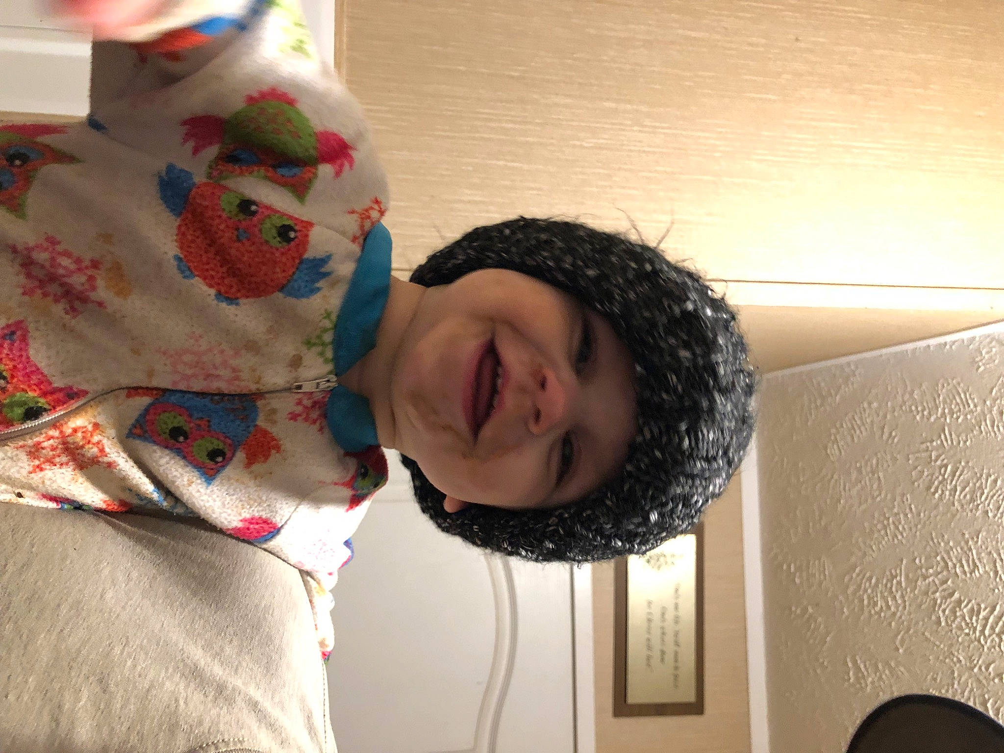 Emma joined the competition — help win amazing prizes! child, comfort, eyewear, fashion_accessory, fun, fur, happy, headwear, joy, laugh, linens, neck, outerwear, pattern, person, room, selfie, sleeve, smile, t_shirt