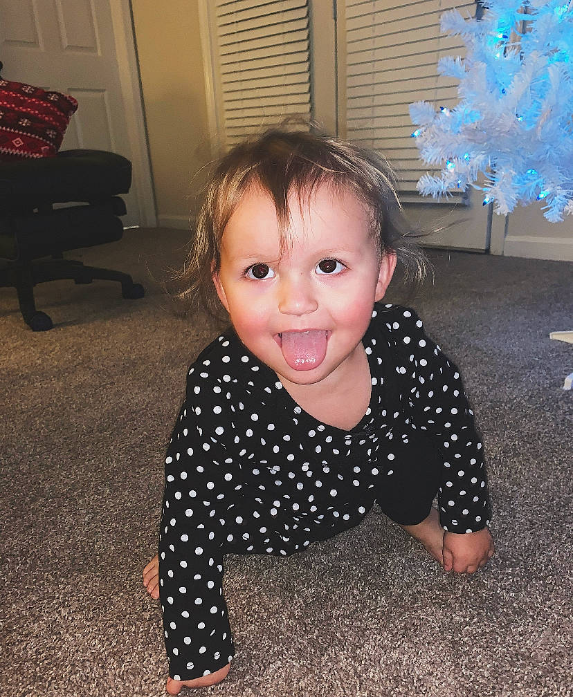 Baylee joined the competition — help win amazing prizes! baby, baby_toddler_clothing, black, cheek, child, crawling, event, eye, face, floor, flooring, fun, happy, pattern, person, sitting, sleeve, smile, standing, toddler