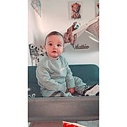 Mattéo a rejoint le concours — aidez-le/la à gagner de superbes lots ! adidas_logo, baby, child, curious_expression, home_decor, indoor, name_sign, nursery, playroom, plush_toy, portrait, raccoon_toy, seated, sloth, sneakers, soft_lighting, stuffed_animal, sweatshirt, toddler, wall_art
