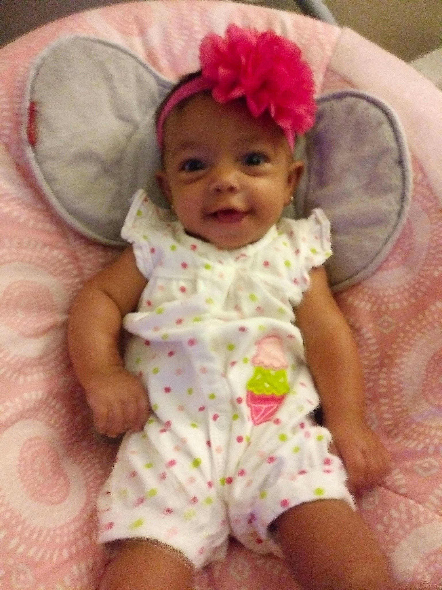 Maddilyn is registered to the contest to win money with this photo: baby, baby_products, baby_toddler_clothing, cheek, child, hair_accessory, headgear, person, pink, product, toddler