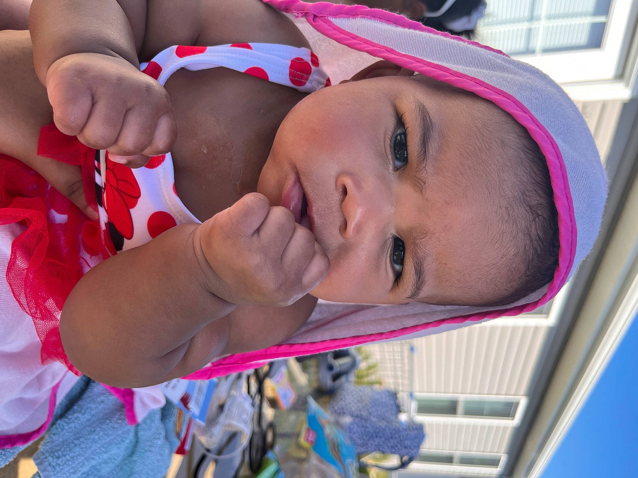 Tanyla is registered to the contest to win money with this photo: beauty, chest, child, eyelash, face, fun, happy, headwear, leisure, lip, magenta, mouth, person, photograph, pink, red, skin, smile, summer, textile