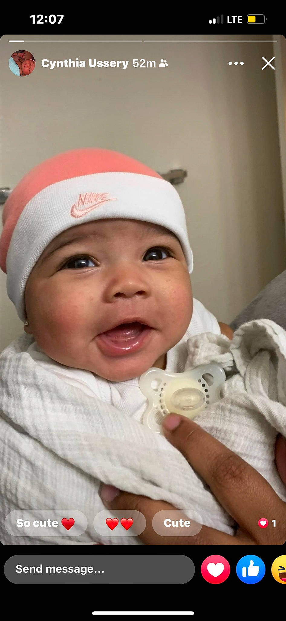 Tanyla joined the competition — help win amazing prizes! baby, baby_laughing, baby_toddler_clothing, cap, cheek, child, comfort, eye, fun, happy, headgear, headwear, iris, lip, mouth, nose, person, pink, skin, sleeve