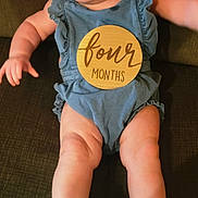 Anorah is registered to the contest to win money with this photo: baby, infant, smiling, blue_outfit, headband, shoes, socks, milestone_plaque, four_months, couch, indoor, cute, happy, child, portrait, person, sitting, skin, legs, hand