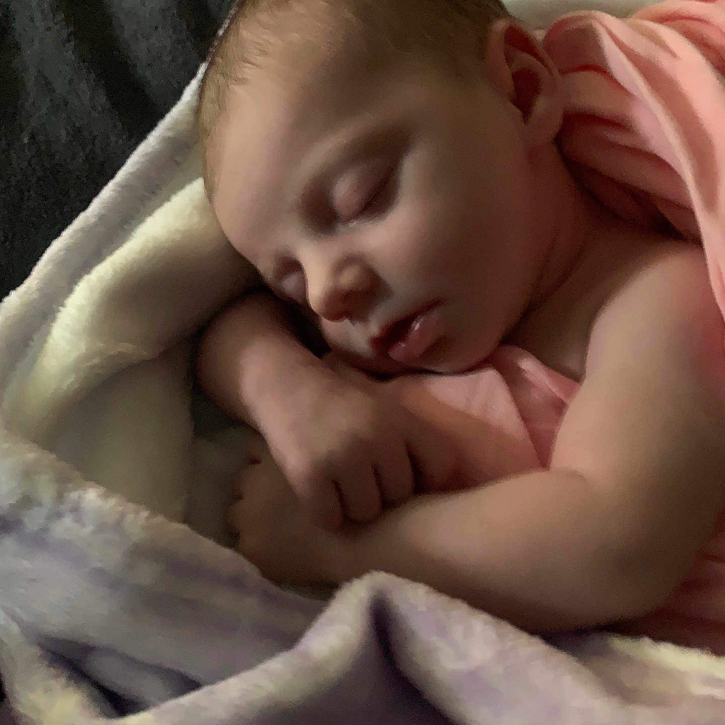 Aubrey joined the competition — help win amazing prizes! baby, bed, blanket, bodypart, cradle, face, finger, furniture, hand, head, newborn, person, photography, portrait, quilt, sleeping, towel