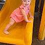Autumn joined the competition — help win amazing prizes! baby, child, toddler, pink_clothing, headband, smile, slide, playground, yellow_slide, happy, outdoor, climbing, barefoot, infant, cute, person, toy, fun, summer, play