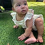 baby, child, crawling, grass, outdoor, sunlight, curious, cute, infant, white_dress, barefoot, greenery, garden, summer, portrait, skin, hand, foot, young, nature