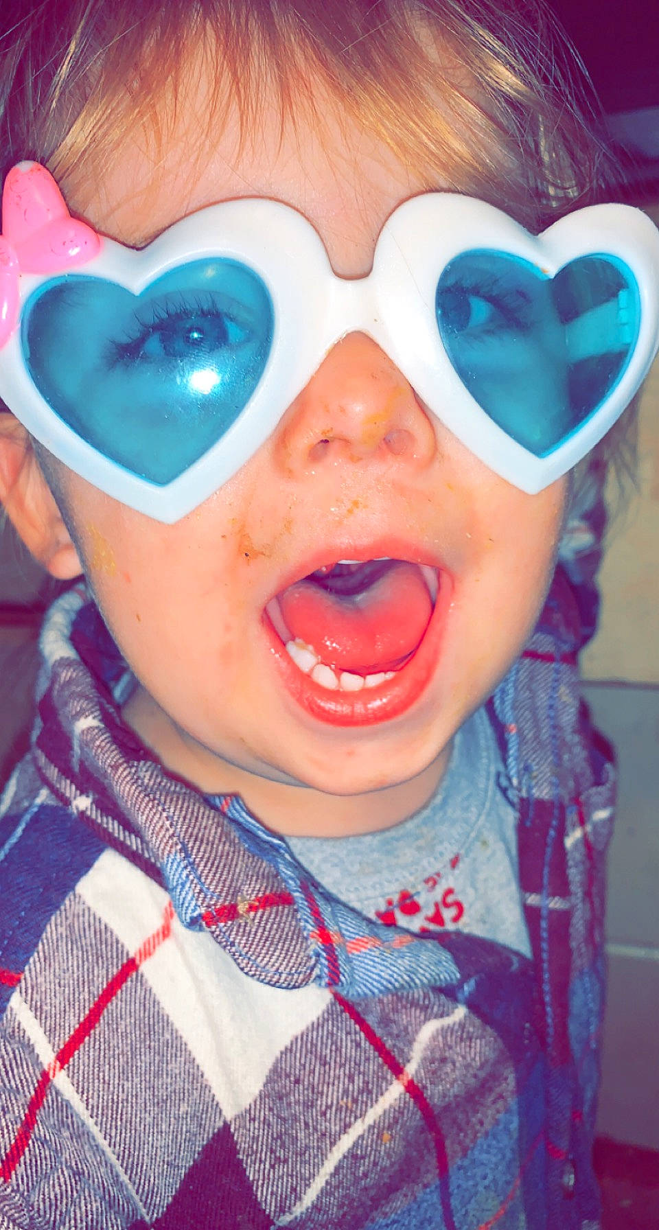 Gabe joined the competition — help win amazing prizes! blue, cheek, child, electric_blue, entertainment, event, eyelash, eyewear, fun, happy, jaw, mouth, nose, paint, person, personal_protective_equipment, pink, smile, tartan, toddler