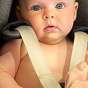 Jade participe au concours pour gagner de l'argent avec cette photo : baby, child, car_seat, seatbelt, infant, face, skin, hand, plush_toy, soft_lighting, curious, blue_eyes, closeup, indoors, safety, expression, young, cute, portrait, baby_fashion