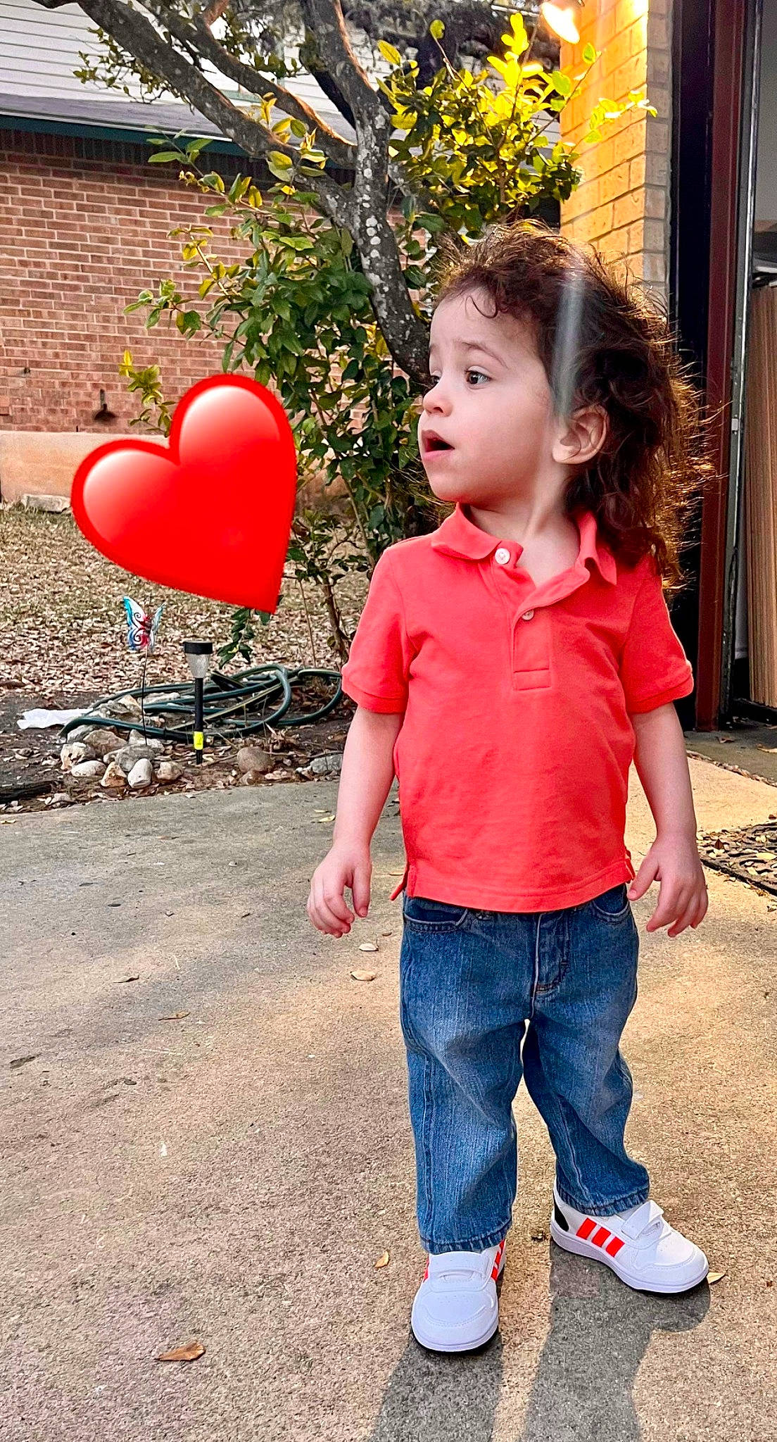 Aiden joined the competition — help win amazing prizes! baby_toddler_clothing, denim, fun, grass, happy, head, human_body, jeans, leaf, leisure, lip, magenta, nose, people_in_nature, person, pink, red, sleeve, surprise, tints_and_shades