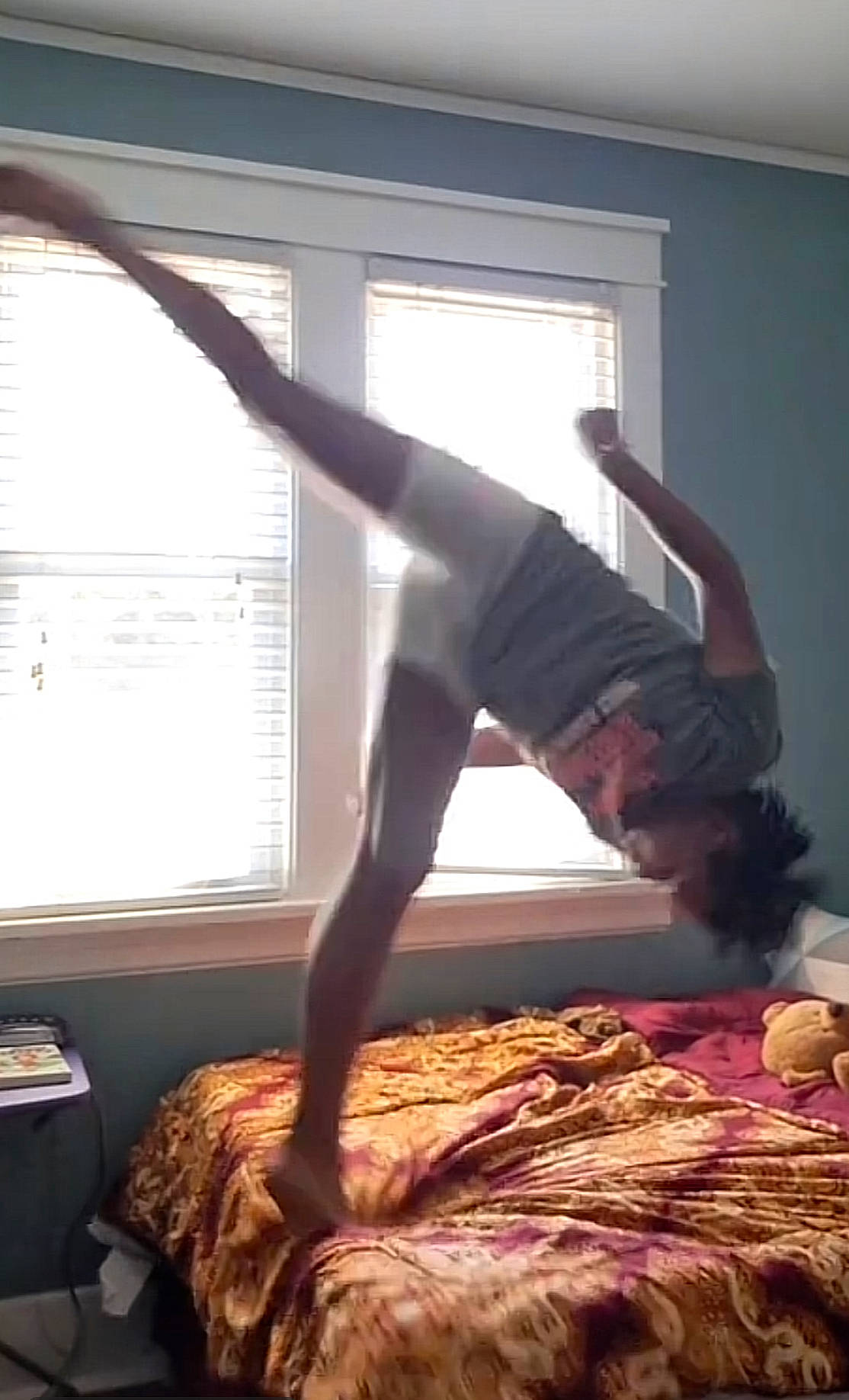 Anayla joined the competition — help win amazing prizes! abdomen, arm, barefoot, bed, comfort, elbow, flooring, hardwood, human_body, human_leg, joint, knee, leg, muscle, person, physical_fitness, thigh, trunk, window, window_blind