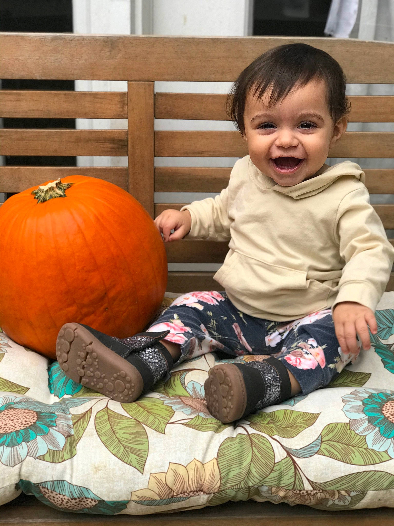Halle joined the competition — help win amazing prizes! baby, calabaza, child, cucurbita, fruit, gourd, person, plant, play, pumpkin, room, sitting, squash, toddler, vegetable, winter_squash