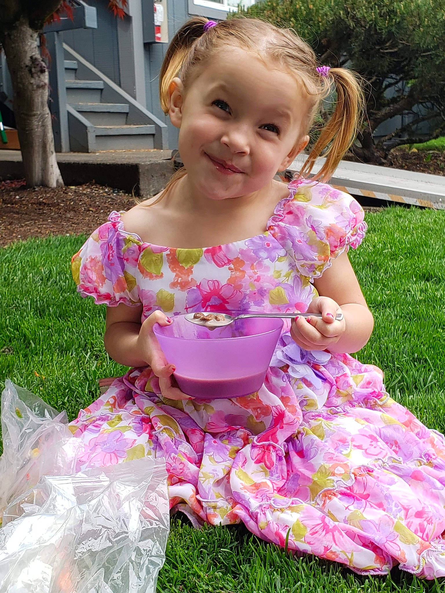 Leslie is registered to the contest to win money with this photo: baby_toddler_clothing, child, costume, dress, grass, joy, party, person, pink, summer, toddler