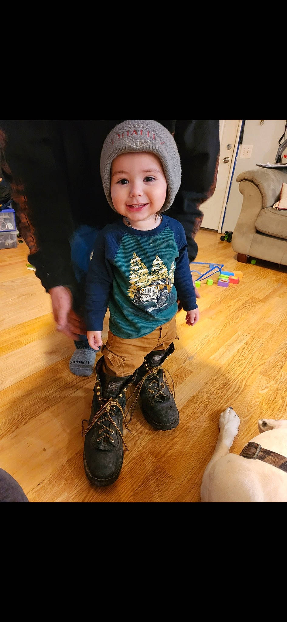 Landen joined the competition — help win amazing prizes! baby, baby_toddler_clothing, cap, cheek, child, electric_blue, eye, flash_photography, floor, flooring, fun, happy, hardwood, headwear, human_leg, joy, knee, person, personal_protective_equipment, sleeve