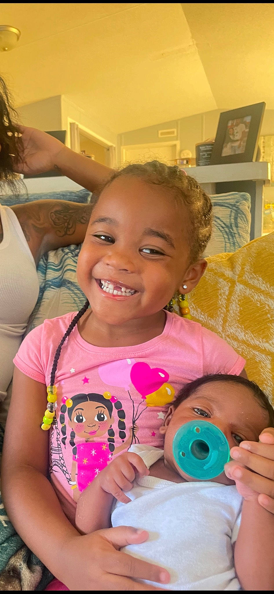 Harmony is registered to the contest to win money with this photo: baby, baby_toddler_clothing, cheek, eye, eyebrow, eyelash, facial_expression, finger, hairstyle, happy, iris, joy, lip, mouth, nose, organ, person, pink, product, skin