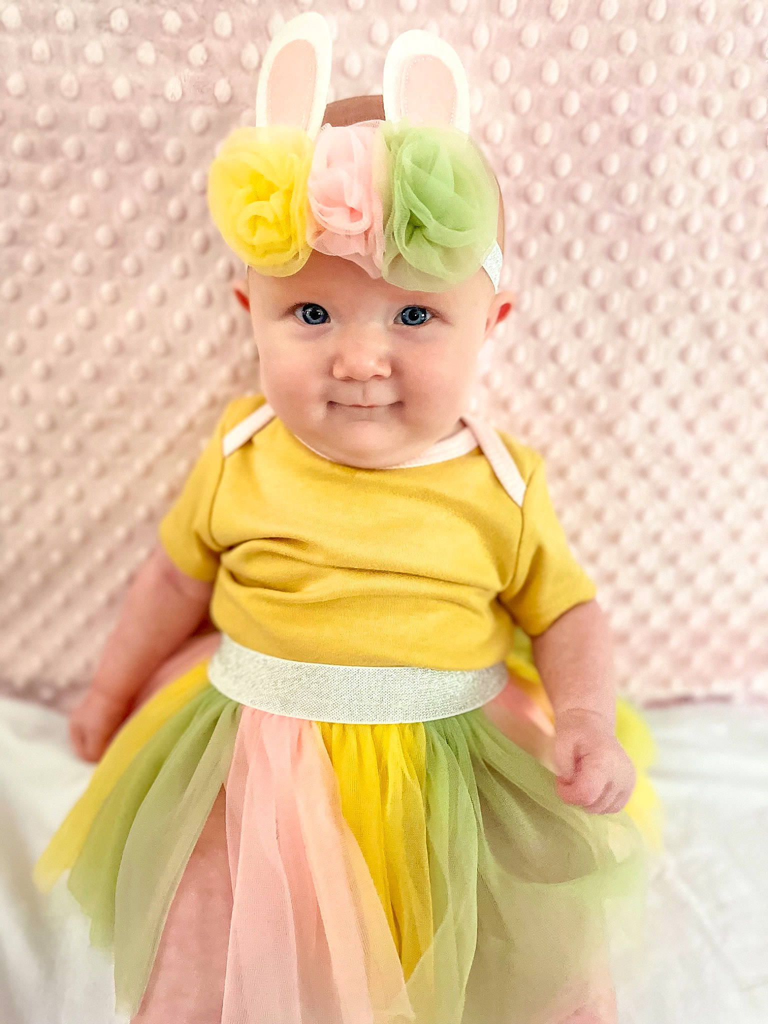 Karsyn joined the competition — help win amazing prizes! baby, baby_products, baby_toddler_clothing, child, costume_hat, face, fashion_accessory, fun, happy, hat, headband, headwear, magenta, pattern, peach, person, pink, skin, sleeve, smile