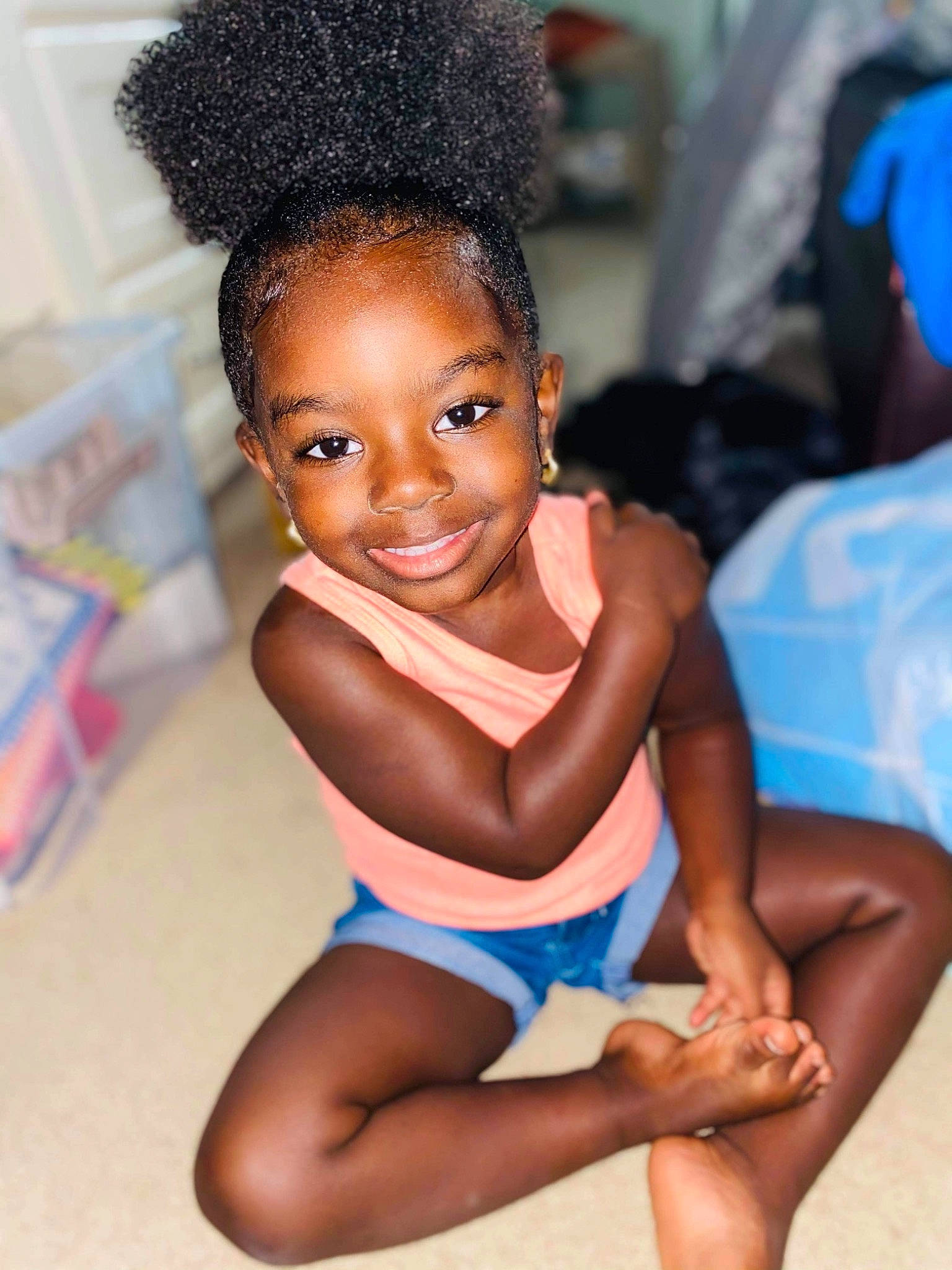 Azealia joined the competition — help win amazing prizes! abdomen, afro, barefoot, black_hair, child, foot, fun, hairstyle, happy, human_leg, joint, joy, knee, leg, leisure, long_hair, muscle, person, skin, smile