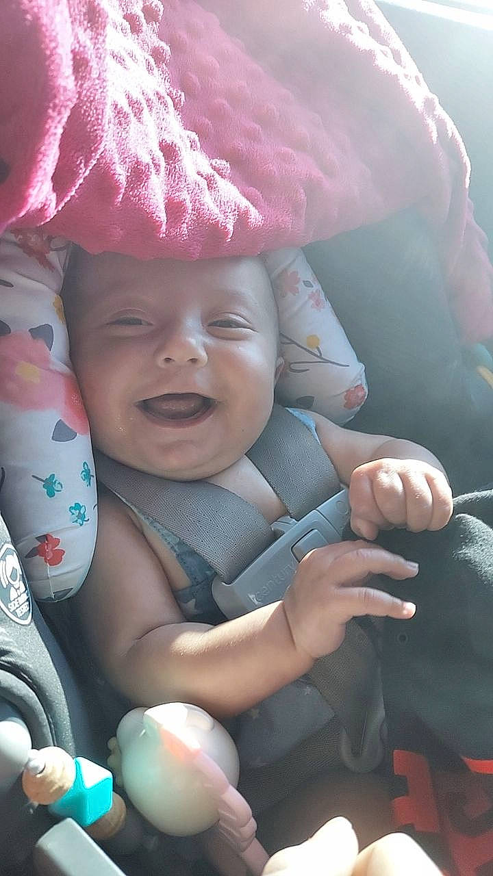 Hailee joined the competition — help win amazing prizes! baby, baby_laughing, baby_toddler_clothing, cheek, comfort, cool, eye, face, facial_expression, fun, gesture, happy, headwear, mouth, nail, person, pink, skin, smile, snapshot