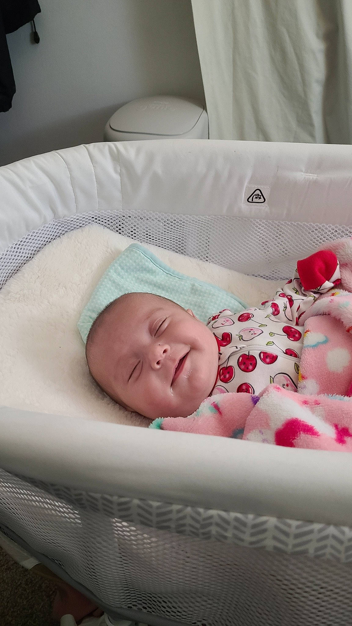 Hailee joined the competition — help win amazing prizes! baby, baby_products, baby_safety, baby_sleeping, baby_toddler_clothing, bed, bedding, bedtime, child, comfort, cradle, eye, head, infant_bed, linens, pattern, person, room, sleep, smile
