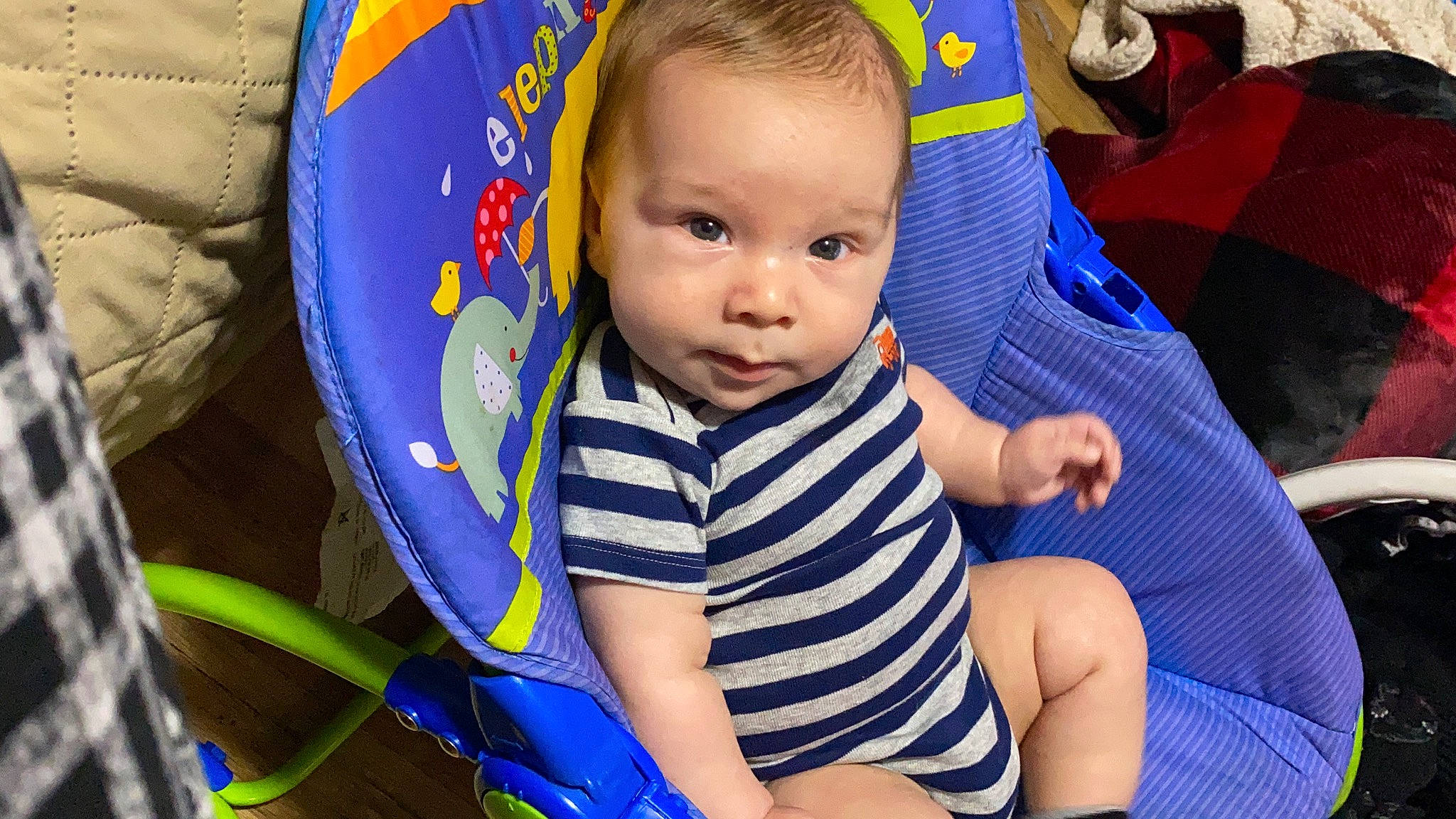 Jeremiah is registered to the contest to win money with this photo: baby, baby_products, blue, chair, child, electric_blue, event, fun, grass, happy, leisure, person, play, recreation, sitting, smile, t_shirt, toddler, vacation, yellow