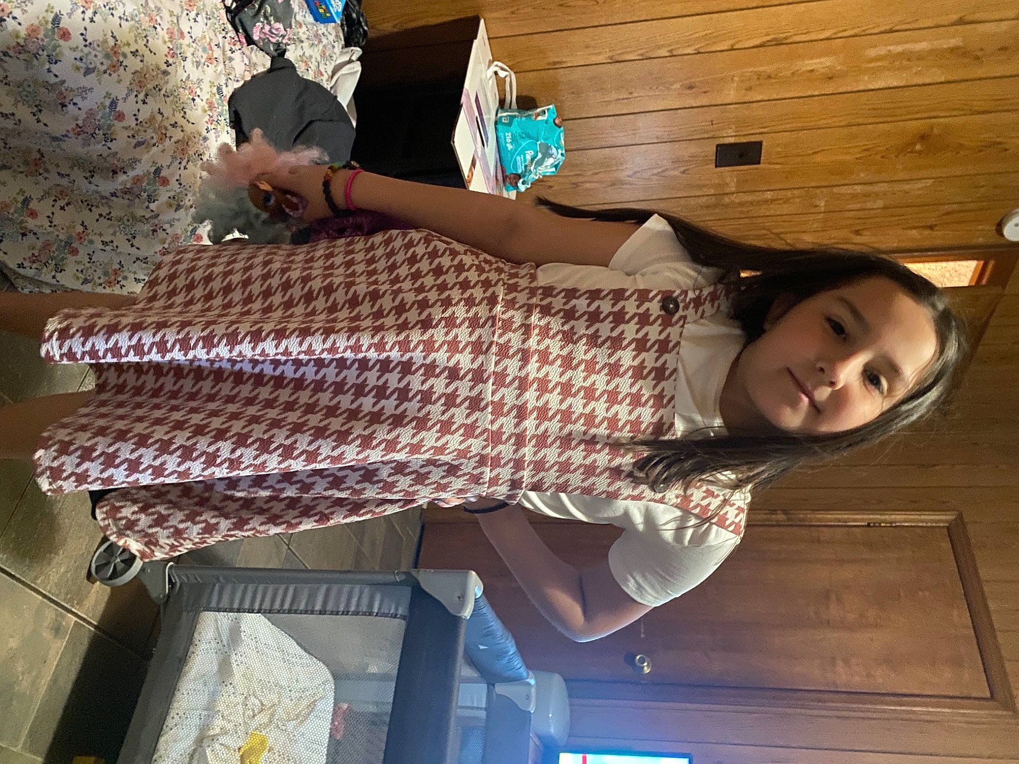 Cheyanne joined the competition — help win amazing prizes! blue, elbow, electric_blue, fashion_accessory, fun, happy, hardwood, human_leg, leisure, long_hair, pattern, person, sitting, street_fashion, textile, thigh, waist, wood, wool, woolen