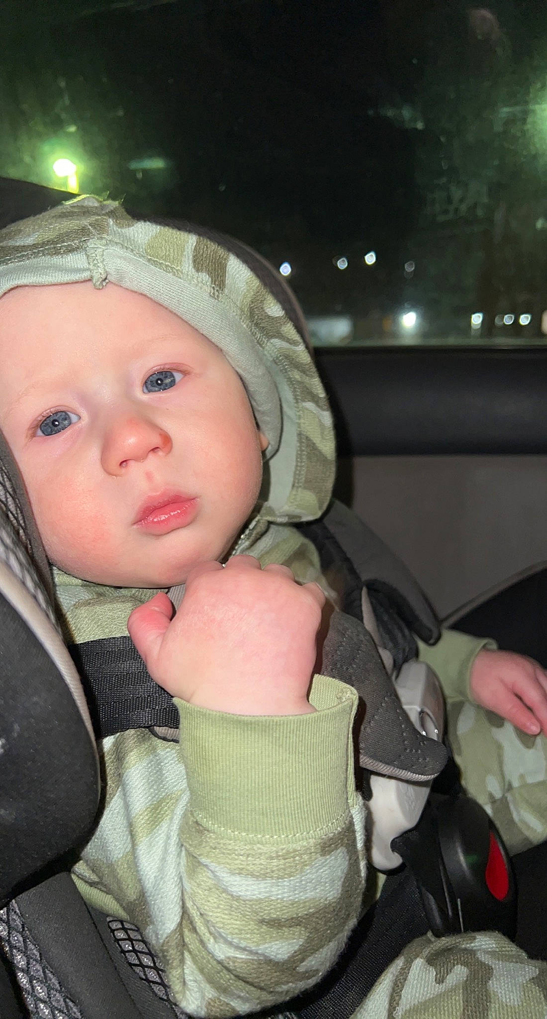 Harlan is registered to the contest to win money with this photo: baby, baby_carriage, baby_products, cap, car_seat, cheek, child, cool, eyebrow, fashion_accessory, flash_photography, fun, happy, headgear, headwear, helmet, human_body, lip, person, personal_protective_equipment