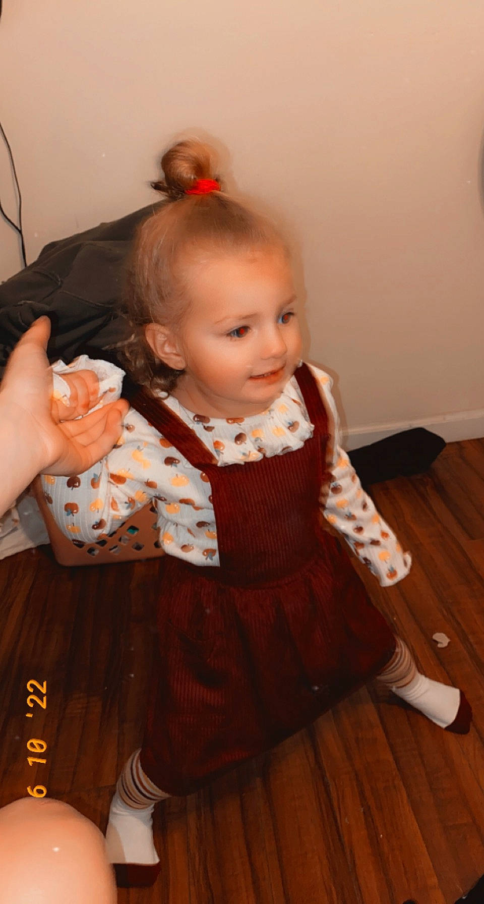 Ivy joined the competition — help win amazing prizes! baby, baby_toddler_clothing, cheek, child, day_dress, dress, facial_expression, flooring, formal_wear, happy, hardwood, iris, pattern, person, sitting, skin, sleeve, smile, standing, toddler