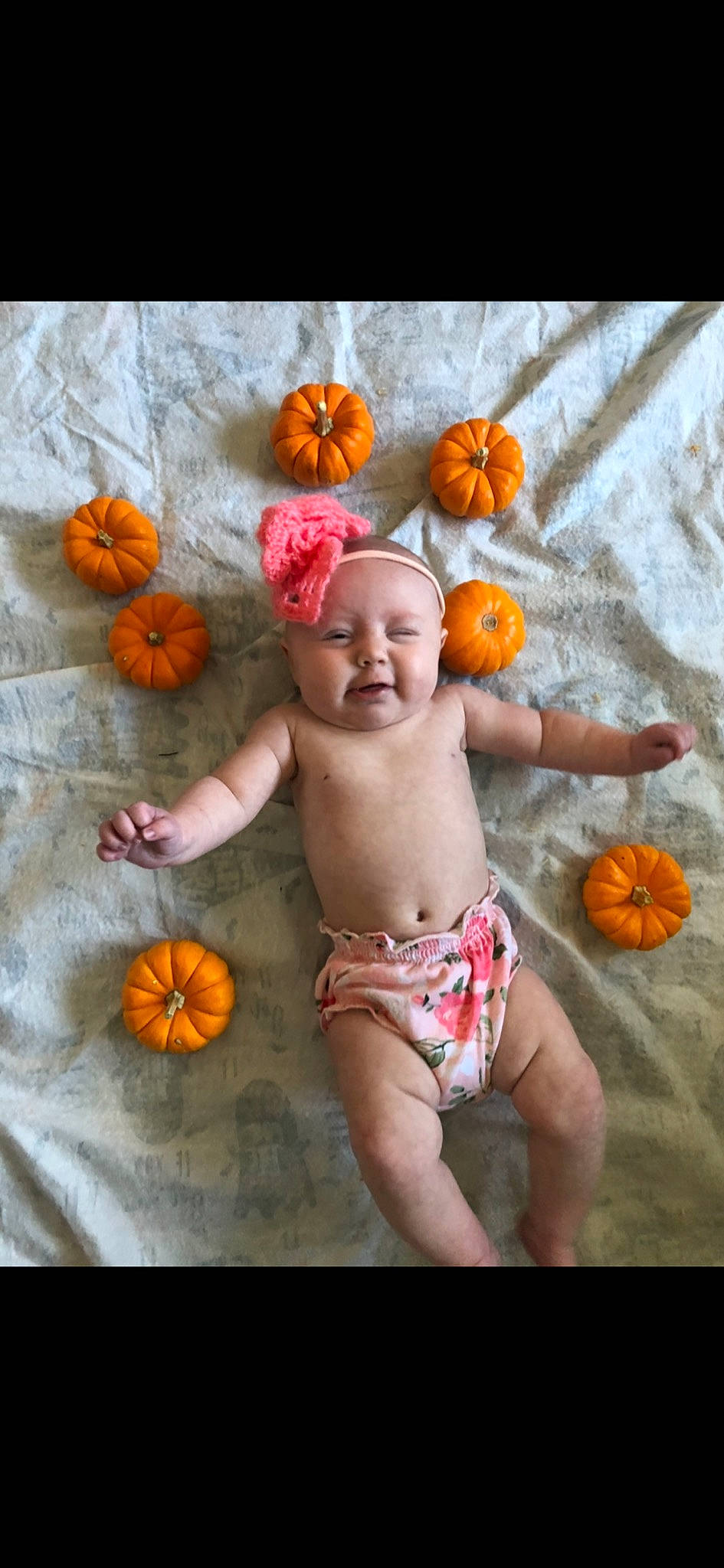 Emeri joined the competition — help win amazing prizes! abdomen, baby, calabaza, chest, child, fashion_accessory, flower, happy, headwear, leaf, orange, person, plant, product, pumpkin, stomach, thigh, toddler, trunk, vegetable