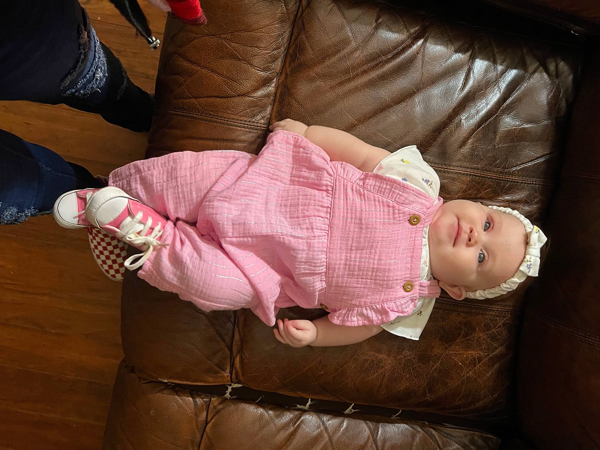 Avaleigh joined the competition — help win amazing prizes! baby, baby_toddler_clothing, cheek, child, comfort, couch, finger, headwear, human_leg, knee, lap, leg, mammal, mouth, nail, person, pink, skin, textile, thigh