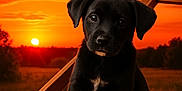 Thor a rejoint le concours — aidez-le/la à gagner de superbes lots ! adorable, animal, black_dog, cute, dog, evening, field, fur, nature, orange_sky, outdoor, peaceful, pet, portrait, puppy, scenic, sitting, sunset, wooden_chair, young_dog