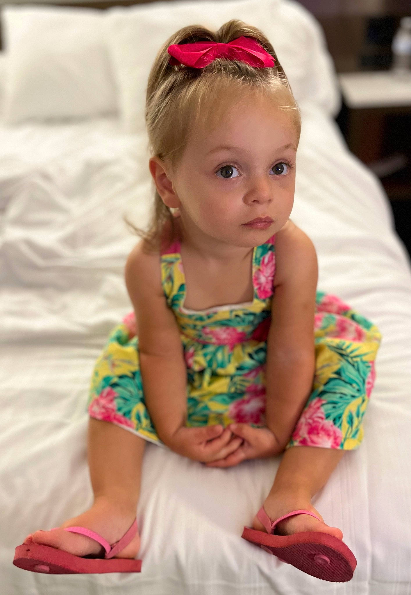 Mckenzie joined the competition — help win amazing prizes! baby, baby_toddler_clothing, child, dress, event, face, fun, hair, happy, head, human_leg, iris, knee, magenta, person, pink, sitting, skin, sleeve, sunglasses