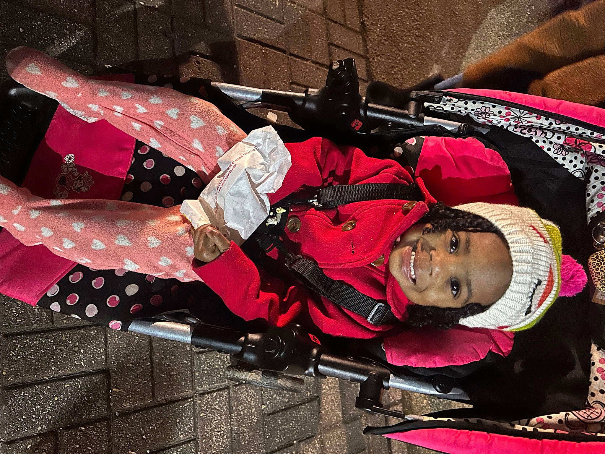 Maliyah is registered to the contest to win money with this photo: baby, baby_carriage, baby_products, carmine, child, comfort, magenta, pattern, person, pink, toddler, tree
