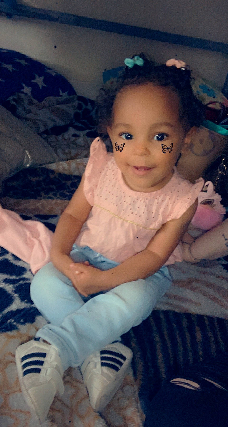 Jayna participe au concours pour gagner de l'argent avec cette photo : baby_toddler_clothing, cheek, child, dress, eye, face, flash_photography, fun, happy, head, human_leg, iris, joy, person, pink, sitting, skin, smile, sock, toddler