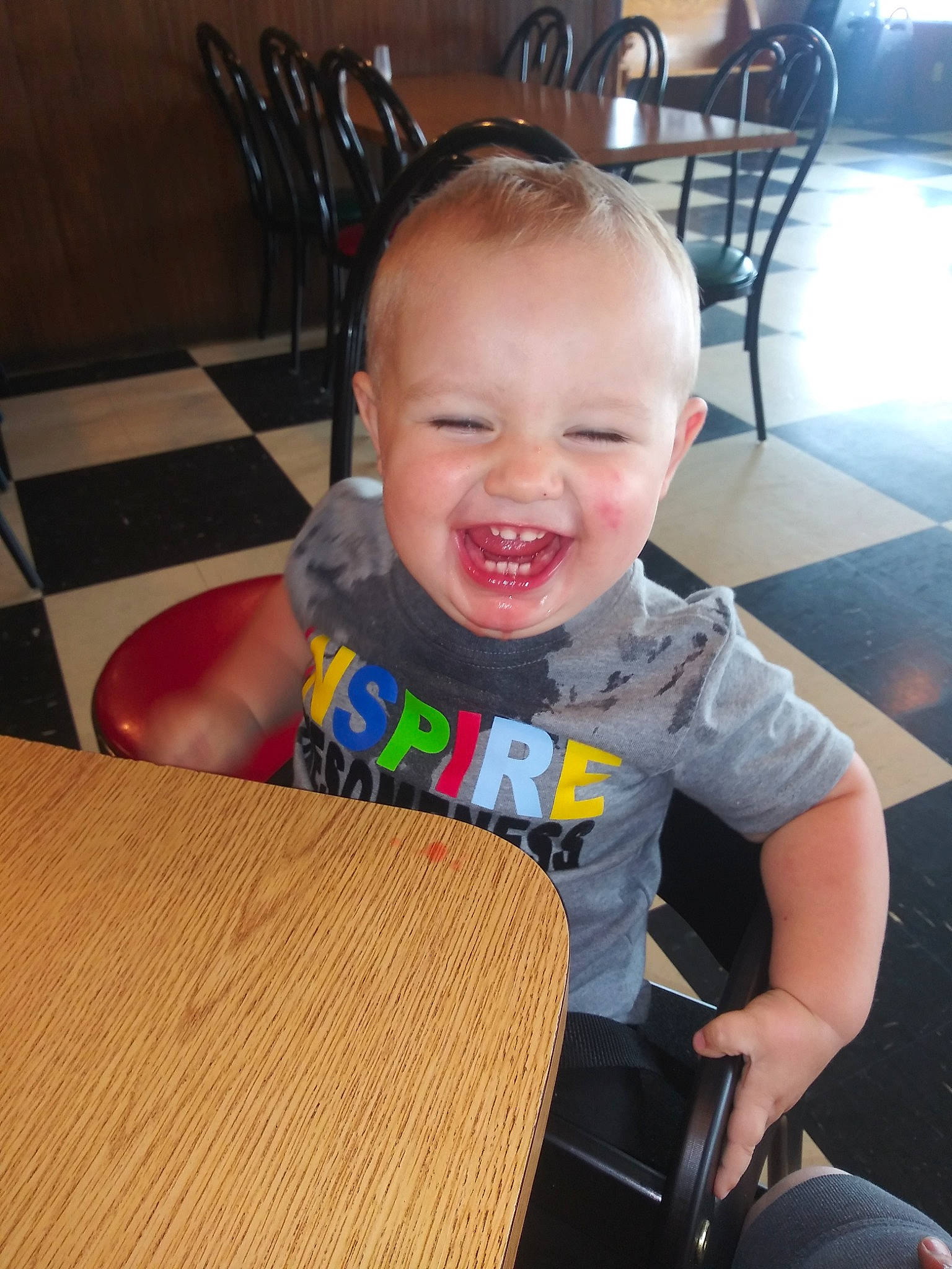 Dustyn joined the competition — help win amazing prizes! baby, chair, cheek, child, face, facial_expression, fun, furniture, head, joy, laugh, leg, person, play, product, sitting, skin, smile, standing, table