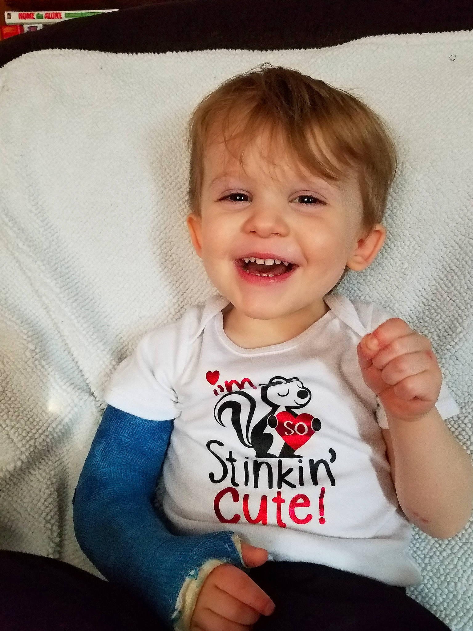Braxton joined the competition — help win amazing prizes! baby, baby_toddler_clothing, cheek, child, cool, face, facial_expression, finger, gesture, happy, head, joy, laugh, lip, person, sitting, skin, sleeve, smile, t_shirt